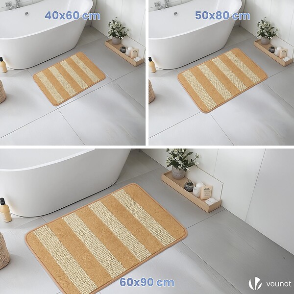 VOUNOT - Tapis de Bain Antidérapant chenille microfibre 60x90cm beige - large