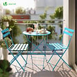 VOUNOT - Ensemble bistro extérieur 1 table 2 chaises acier bleu - vignette