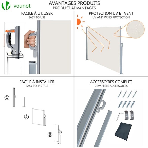 VOUNOT - Paravent retractable avec housse de protection 140x300cm Beige - large