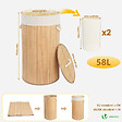 VOUNOT - Panier a linge en bambou rond avec couvercle 58L - vignette