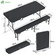 VOUNOT - Ensemble de Table et bancs camping pliables 180cm HDPE Style Polyrotin noir - vignette