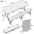 VOUNOT - Ensemble de Table et bancs camping pliables 180cm HDPE blanc - vignette