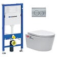 GEBERIT - pack Bati-support Geberit + cuvette suspendue Swiss Aqua Technologies sans bride + plaque Delta20 chrome mat - vignette