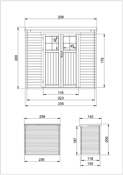 TIMBELA - Abri de jardin en bois - H200 x l239 x L142 cm / 2.63 m2 - porte verrouillable de haute qualité - M310F - large