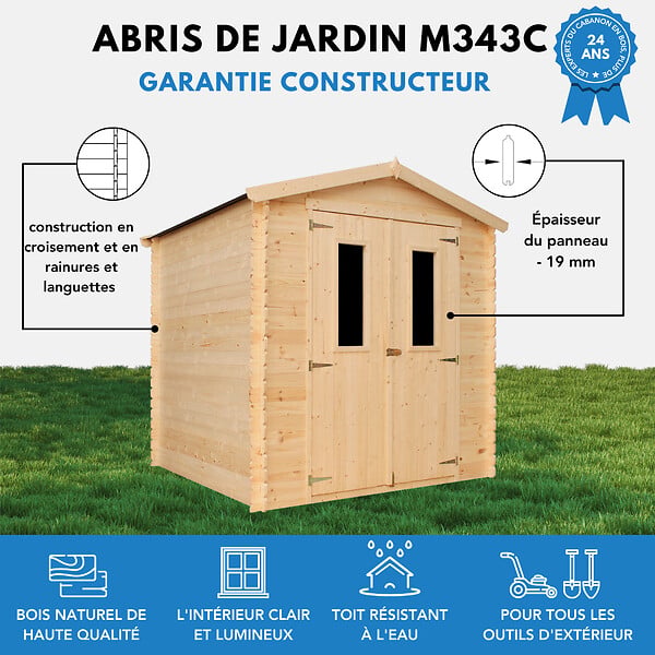 TIMBELA - Abri de jardin en bois I216xL206xH218 cm/ 3.53 m2 AVEC SOL TRAITÉ - M343C+M343G - large