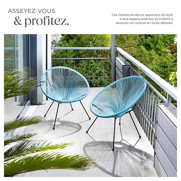TECTAKE - Lot de 2 chaises de jardin Santana bleu - large