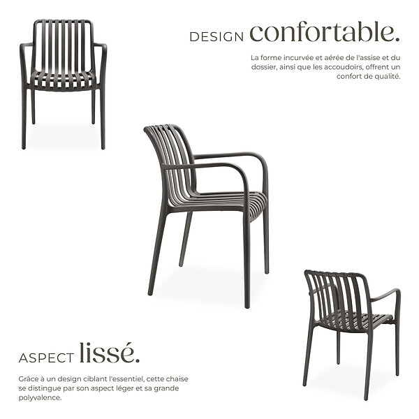 TECTAKE - Chaises de jardin ALCUDIA empilables et résistantes aux intempéries gris anthracite - large