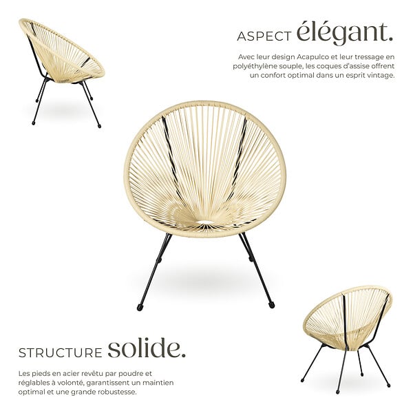 TECTAKE - Lot de 2 chaises de jardin Santana beige - large