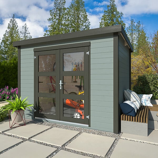 WHITE WOOD - Abri de jardin en bois Olivia 1 - Gris anthracite - L.300xP.206xH.216cm - large