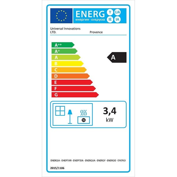UNIVERSAL - Poêle à gaz Fonte véritable 3.4KW Gris Effet feu de bois Chauffage d'appoint Provence UNIVERSAL - large
