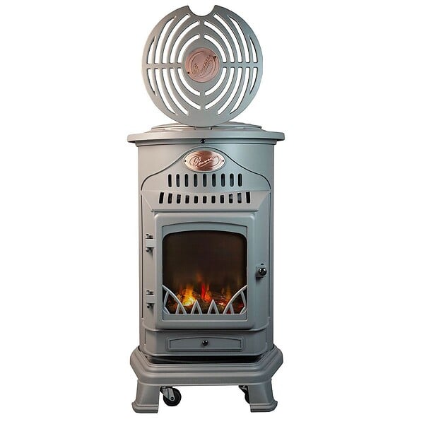 UNIVERSAL - Poêle à gaz Fonte véritable 3.4KW Gris Effet feu de bois Chauffage d'appoint Provence UNIVERSAL - large