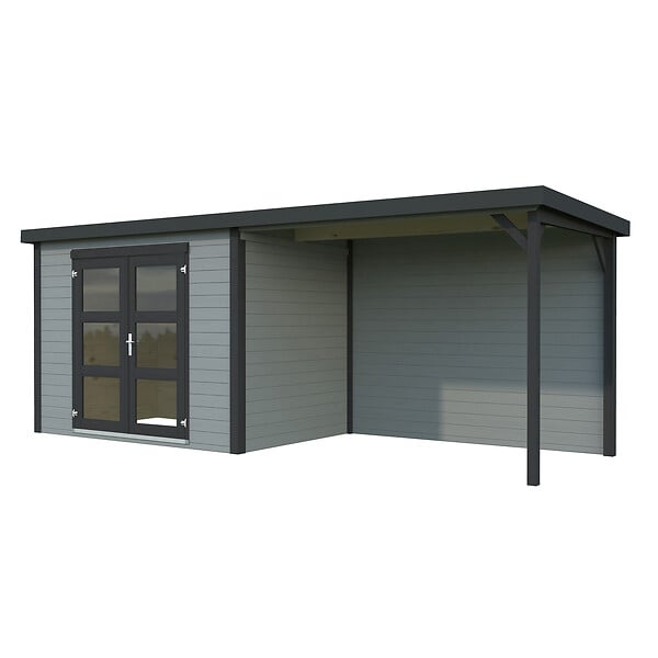 WHITE WOOD - Abri de jardin Olivia 1 en bois peint gris ép.19mm et pergola - White Wood - 12m² - large