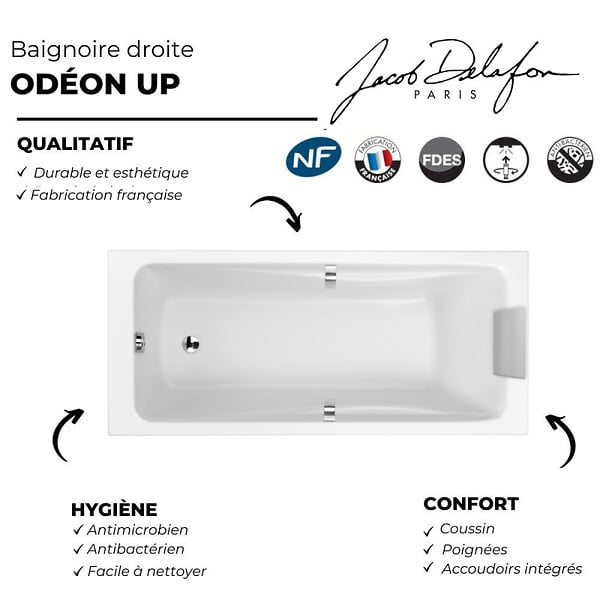 JACOB DELAFON - Baignoire droite 180 X 80 Odéon Up - large