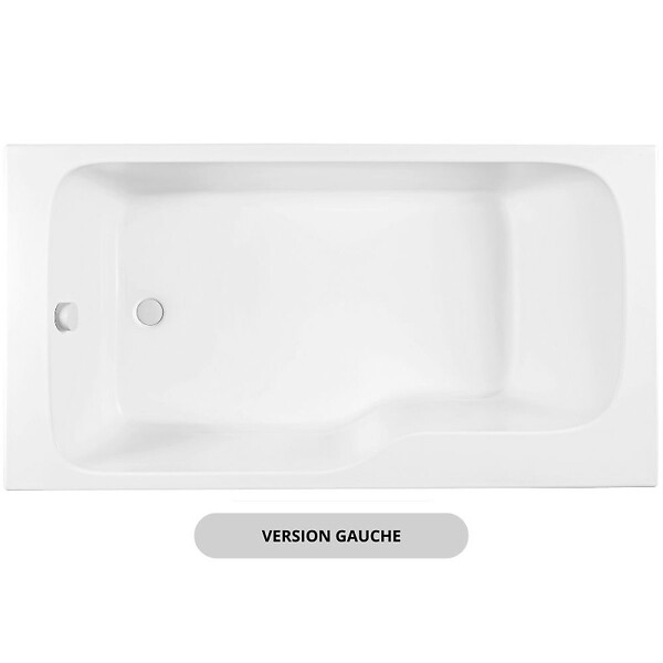 JACOB DELAFON - Baignoire bain douche Malice, antidérapant, version Gauche Blanc mat 170x90cm - large