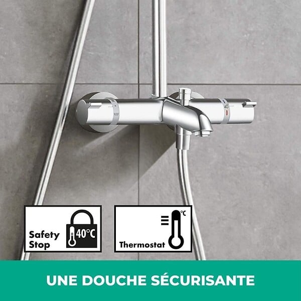 HANSGROHE - Colonne de douche avec mitigeur thermostatique bain/douche Showerpipe CROMETTA S240 - Chromé - large