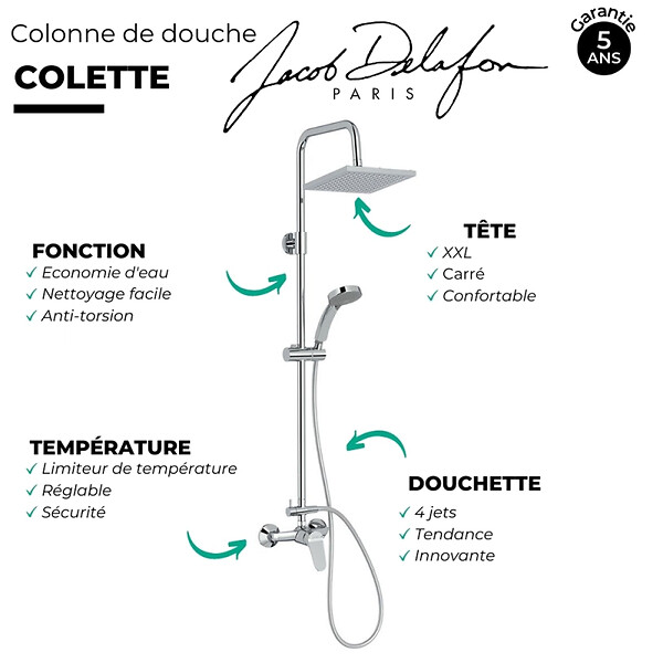 JACOB DELAFON - Colonne de douche mécanique Colette + nettoyant Briochin - large