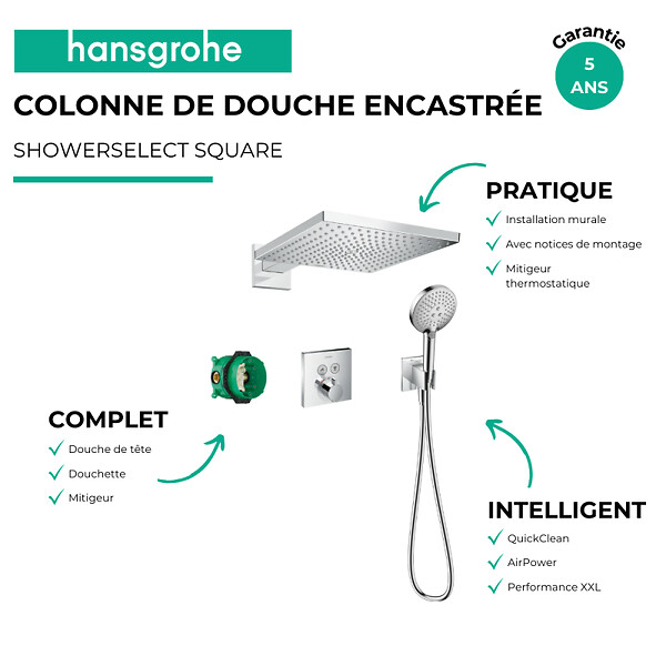 HANSGROHE - kit encastré Raindance E avec mitigeur thermostatique ShowerSelect Square Hansgrohe - large