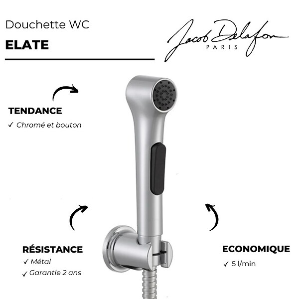 JACOB DELAFON - Douchette WC Elate chromée + support + flexible - large