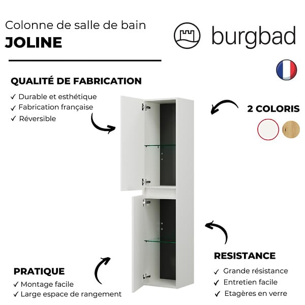 BURGBAD - Pack meuble de salle de bain double vasque 120 cm blanc mat Joline + colonne - large