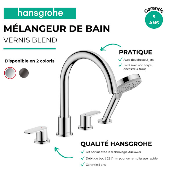 HANSGROHE - Mélangeur bain douche 4 trous Vernis Blend chromé + corps d'encastrement - large