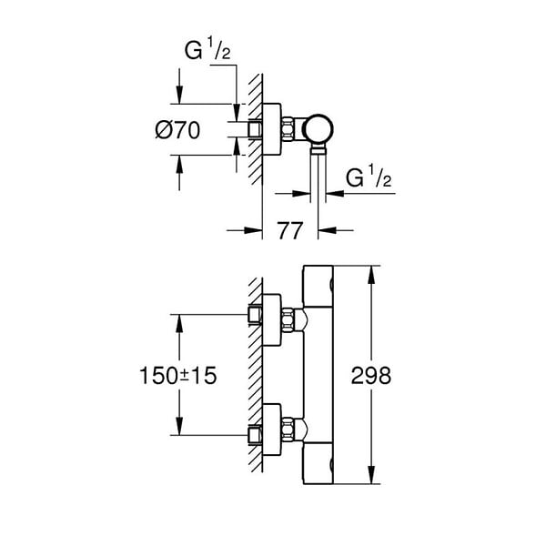 GROHE - Mitigeur thermostatique douche Grohtherm 800 Cosmopolitan Grohe - Chrome - large