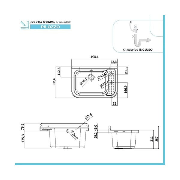 INTEC - Lavabo Mural en Résine Blanc 50 x 32 cm Vasque Suspendue Anti-chocs - Evier Lave-Mains Salle de Bain WC Garage Buanderie - large