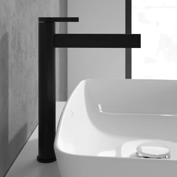 VILLEROY ET BOCH - Mitigeur lavabo droit surélevé  Dawn sans tirette Noir mat - large