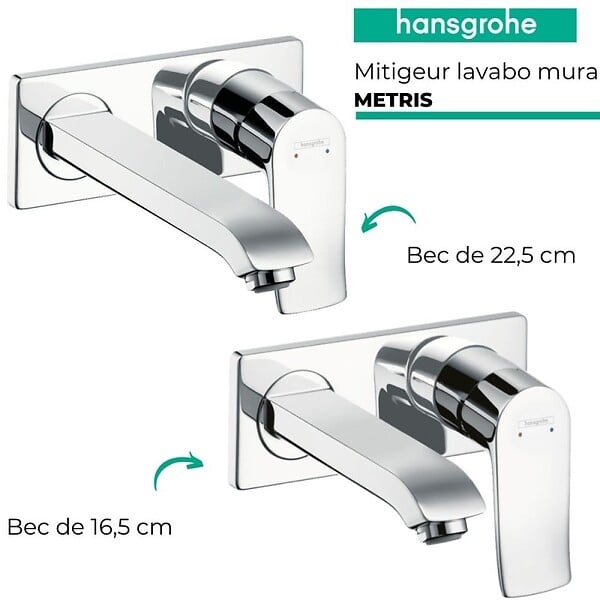 HANSGROHE - Mitigeur lavabo mural Metris + corps encastré Economie d'eau - large