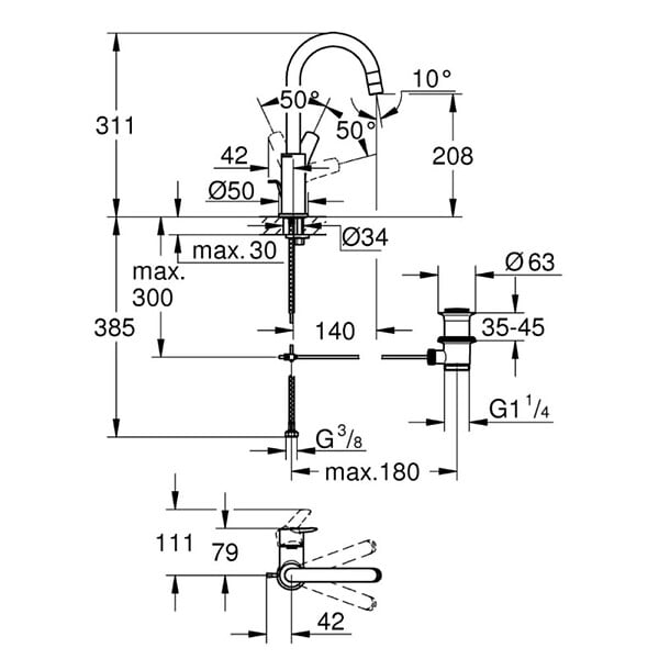 GROHE - Lot de deux Mitigeurs lavabo bec de cygne Start 2021 L avec vidage - large