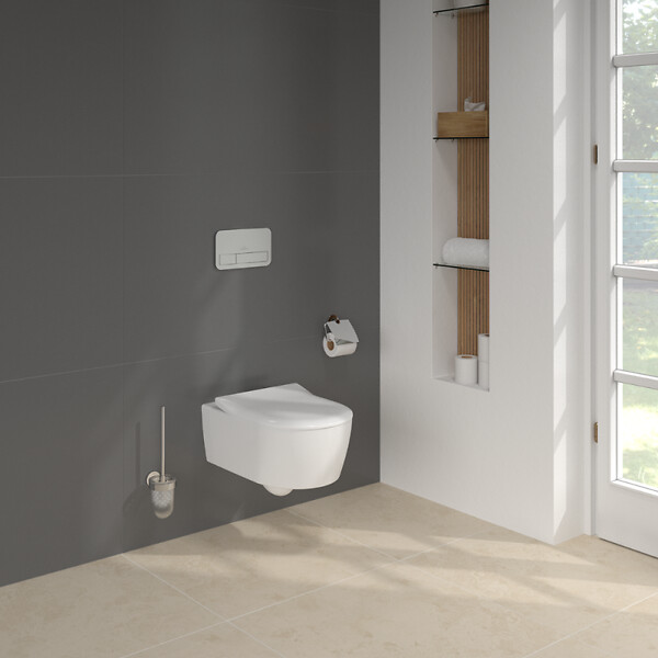VILLEROY ET BOCH - Pack WC suspendu sans bride  Avento + Bâti support ViConnect Pro + abattant frein de chute + plaque chromée mat - large
