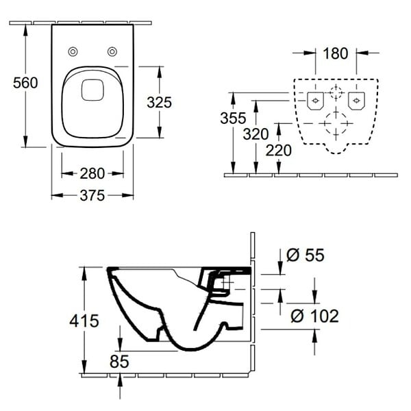 VILLEROY ET BOCH - Pack WC suspendu sans bride  Venticello + abattant + plaque blanche + bâti Grohe - large