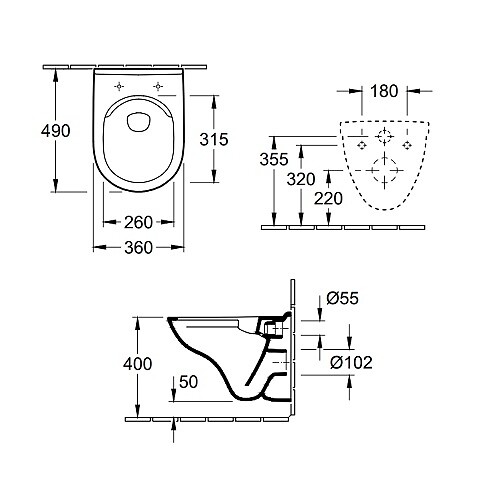 VILLEROY ET BOCH - Pack WC suspendu compact sans bride  O Novo + abattant + plaque blanche + bâti Grohe - large
