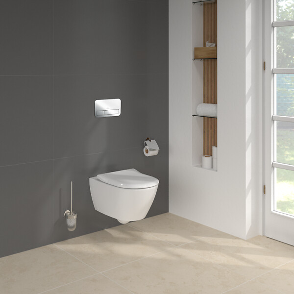 VILLEROY ET BOCH - Pack WC sans bride  Subway 2.0 abattant frein de chute + bâti-support sol et mur + plaque Chromé + Tabouret - large
