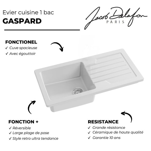 JACOB DELAFON - Evier à encastrer 1 bac Gaspard + robinet cuisine Louise - large