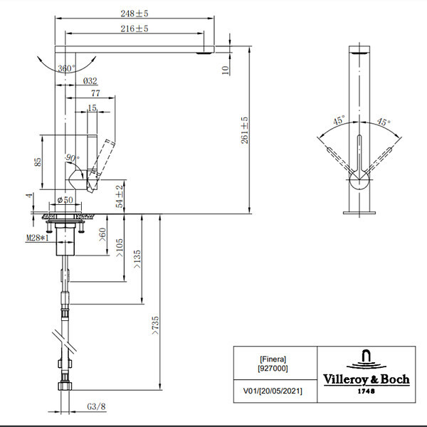 VILLEROY ET BOCH - Evier  Architectura 60 vidage auto + Robinet de cuisine Finera Acier Massif - large