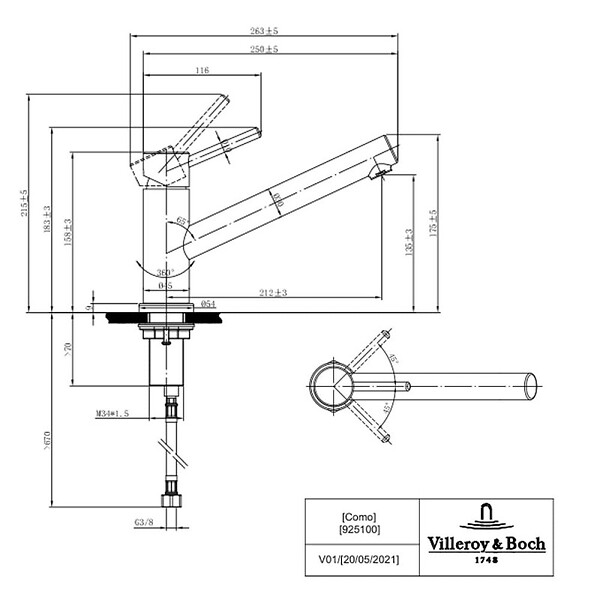 VILLEROY ET BOCH - Evier  Architectura 60 vidage auto + Robinet de cuisine Como Acier Massif - large