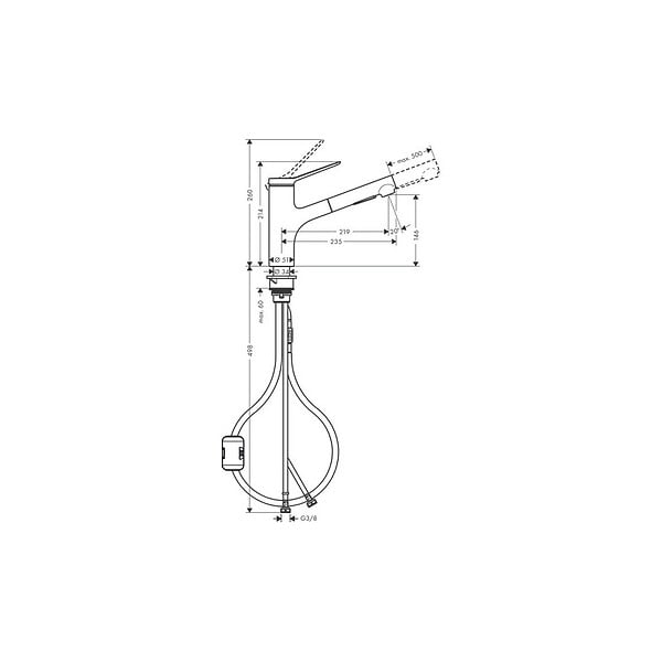 HANSGROHE - Evier 1 bac 840 S52 synthèse noir + robinet de cuisine avec douchette Zesis M33 150 2 jets aspect acier inox - large