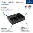 VILLEROY ET BOCH - Evier 2 cuves timbre office  Tradition Pure Black CeramicPlus avec vidage automatique - vignette
