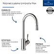 VILLEROY ET BOCH - Evier  Subway Pure 60 égouttoir à droite vidage auto + Robinet de cuisine Umbrella Flex Or Mat - vignette