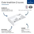 VILLEROY ET BOCH - Evier timbre d'office  Tradition 89,5 x 63 céramique vidage auto blanc + Cache bonde acier massif - vignette