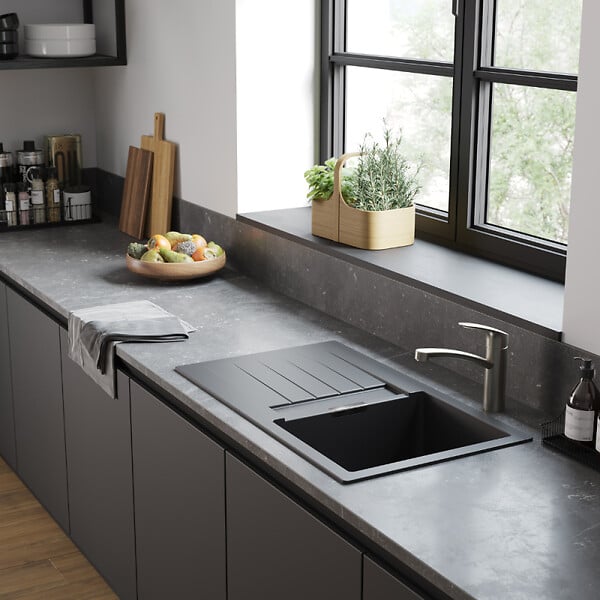 HANSGROHE - Evier 1 cuve avec égouttoir 840 S52 synthèse noir - large