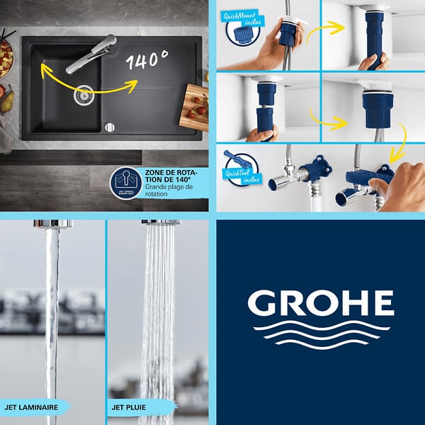 GROHE - Mitigeur évier-2 jets GROHE Quickfix - START- Noir MAT - large