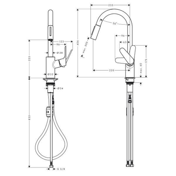 HANSGROHE - Robinet de cuisine avec douchette Focus M41 240 2 jets noir mat + nettoyant Briochin - large