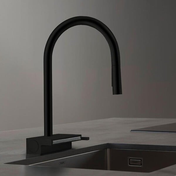 HANSGROHE - Robinet de cuisine avec douchette Aquno Select M81 170 3 jets noir mat - large