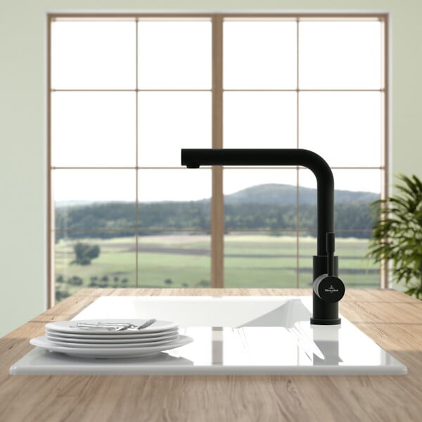 VILLEROY ET BOCH - Robinet de cuisine avec douchette Steel Shower Noir mat - large