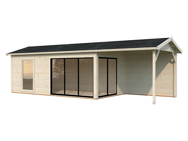 PALMAKO - Studio de jardin Amanda en bois ép.44 mm avec pergola et baies coulissantes double vitrage - Palmako - 32,2 m² - large