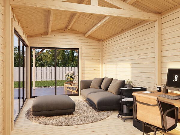 PALMAKO - Studio de jardin Amanda en bois ép.44 mm avec pergola et baies coulissantes double vitrage - Palmako - 32,2 m² - large