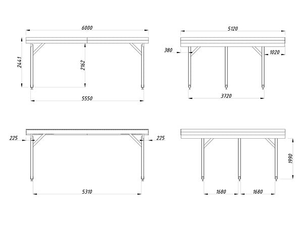 PALMAKO - Carport bois Karl 2 voitures - Naturel - L.600xP.512xH.244cm - large