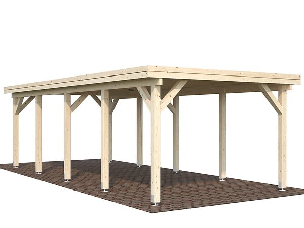 PALMAKO - Carport bois Karl toit plat 1 voiture - L.762xH.235xP.360cm - large