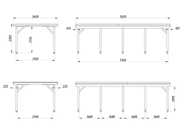 PALMAKO - Carport bois Karl toit plat 1 voiture - L.762xH.235xP.360cm - large
